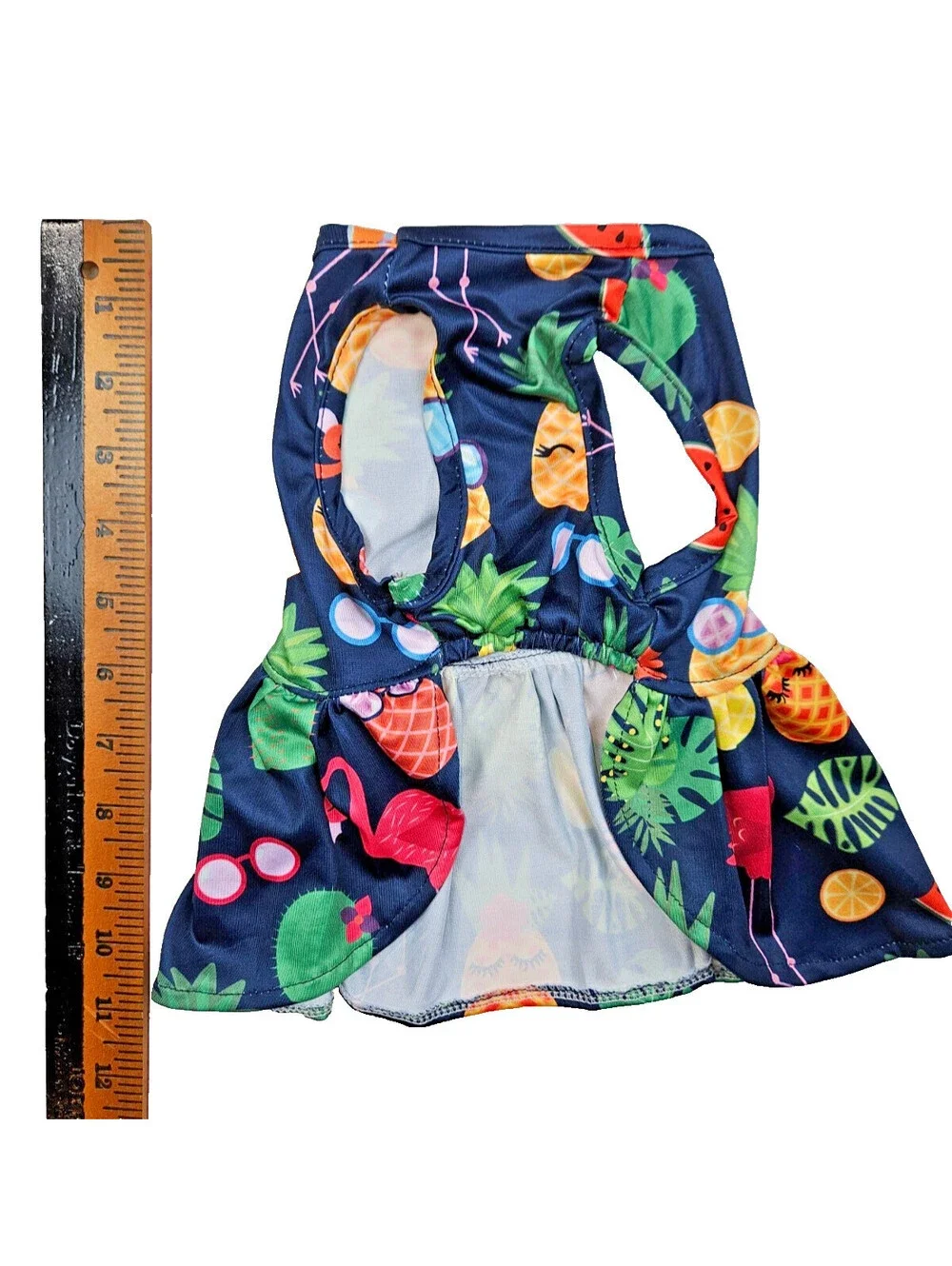 Dog Dress tropical print with flamingos, pineapples &cacti with bright pink bow